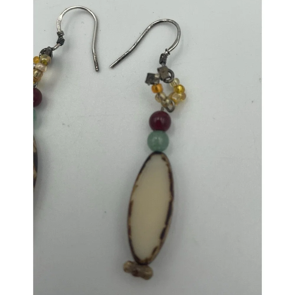 Beaded Boho Dangle Earrings Czech Glass Spindle Bead Jewelry 925 Sterling Hooks